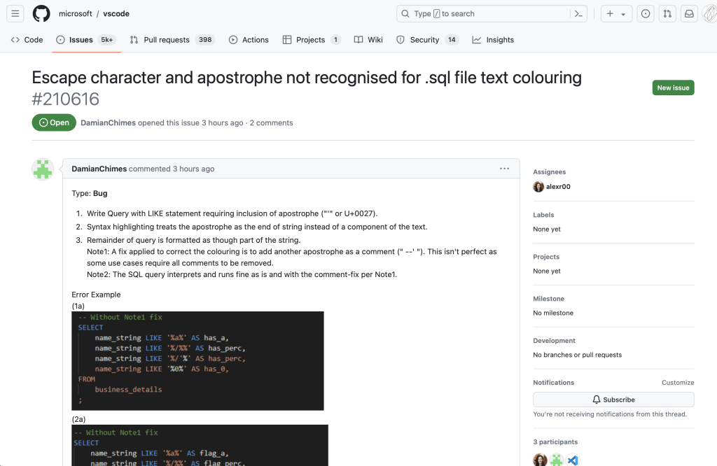 A bug report with reproduction steps and supporting details
